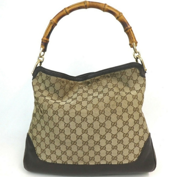 Auth Gucci Gg Canvas Bamboo Handbag - Picture 2 of 7